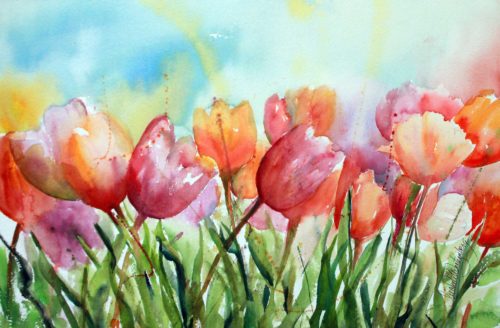 "Tip Toe through the Tulips" watercolor print by Michele Weitzenberg