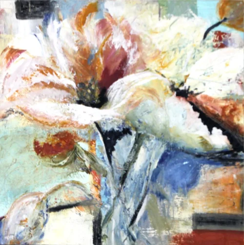 Patterned Flowers 16" x 16" oil painting by Michele Weitzenberg Brushed Color